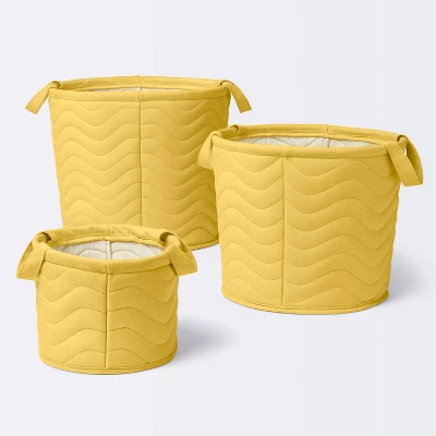 Quilted Fabric Large Round Storage Basket - Yellow - Cloud Island™ - Image 3