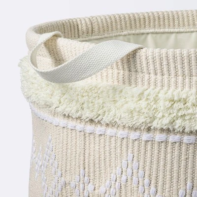Tufted Fabric Large Round Storage Basket - Khaki And Cream - Cloud Island™ - Image 2