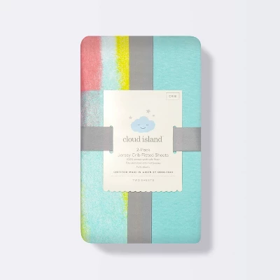 Fitted Jersey Crib Sheet 2pk - Cloud Island™ Brushstrokes And Solid Aqua - Image 3
