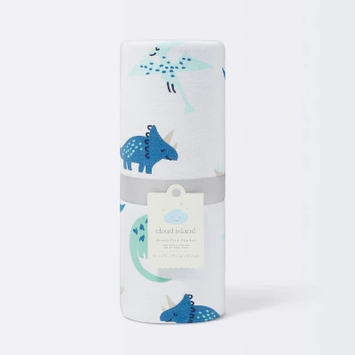 Jersey Knit Reversible Faux Fur Blanket Dinos - Cloud Island™ Blue/Green - Image 3