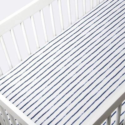 Polyester Rayon Jersey Fitted Crib Sheet - Cloud Island™ Navy Blue Vertical Stripe - Image 2