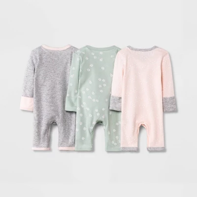 Baby Girls' 3pk Basic Romper - Cloud Island™ Green Preemie