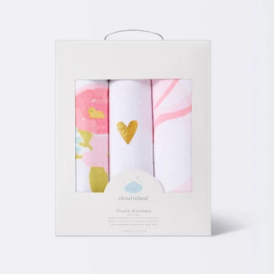 Muslin Swaddle Blankets Floral 3pk - Cloud Island™ Pink - Image 3