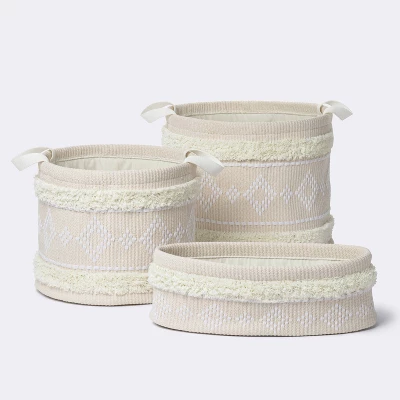 Tufted Fabric Medium Oval Storage Basket - Khaki And Cream - Cloud Island™ - Image 3
