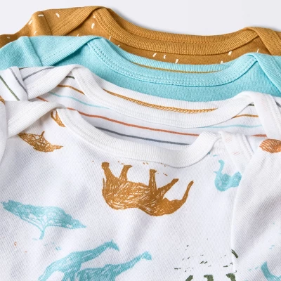 Baby 4pk Safari Animals Long Sleeve Bodysuit - Cloud Island™ - Image 2