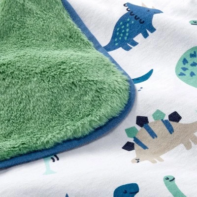 Jersey Knit Reversible Faux Fur Blanket Dinos - Cloud Island™ Blue/Green - Image 2