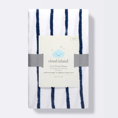 Polyester Rayon Jersey Fitted Crib Sheet - Cloud Island™ Navy Blue Vertical Stripe - Image 4