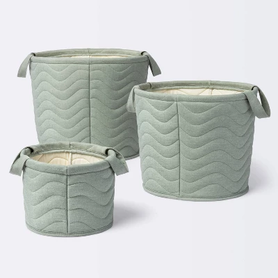 Quilted Fabric Medium Round Storage Basket - Green - Cloud Island™ - Image 3